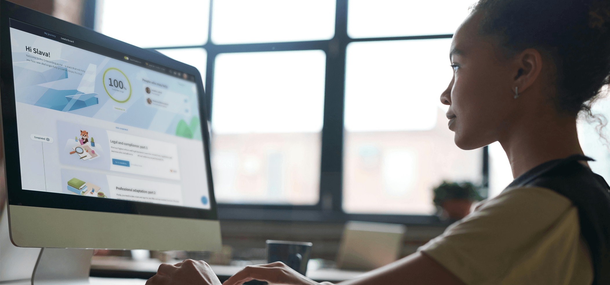 Onboarding platform interface showing a welcome screen