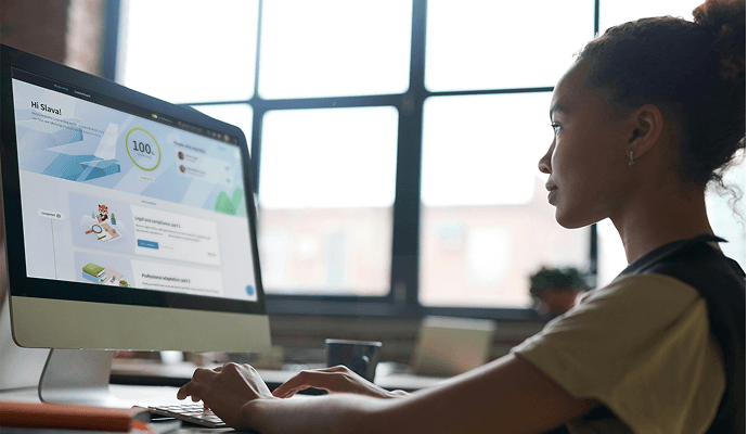 Onboarding platform interface showing a welcome screen